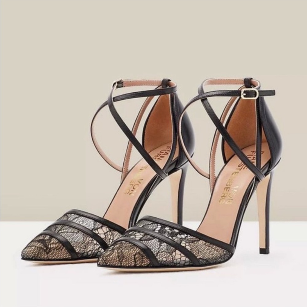 DVF Diane Von Furstenberg Black Slingback Pumps Heels Lily Lace NEW 7.5